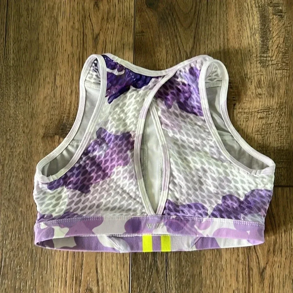 Peloton + WITH High Neck Sports Bra Nail Polish Camo Size Small